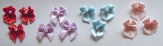 Satin ribbon bow dotted with pearl (3pc)