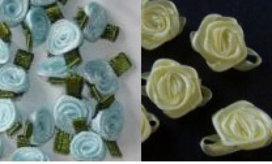 Satin ribbon roses with leaves