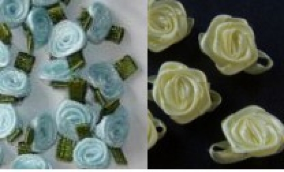 satin ribbon roses with leaves 10 pieces