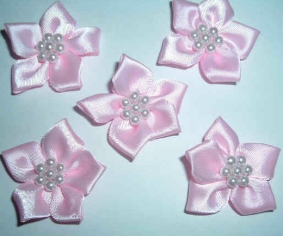 Satin flower with beads (pack of 3)