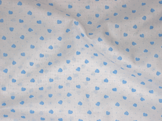 Fabric with hearts in light blue