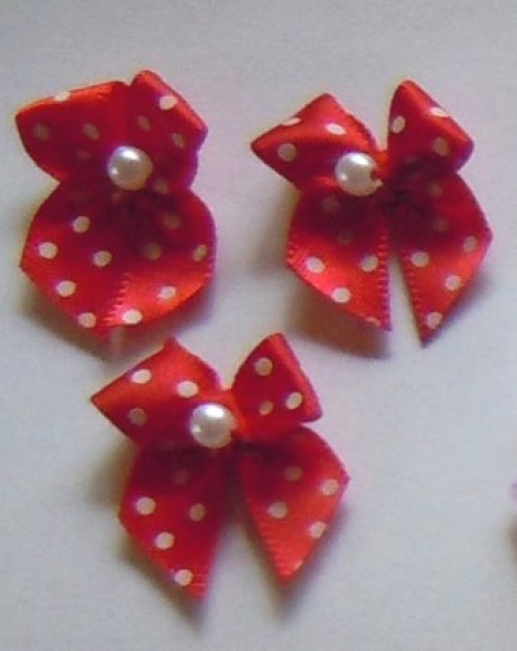 Satin ribbon bow dotted with pearl (3pc)