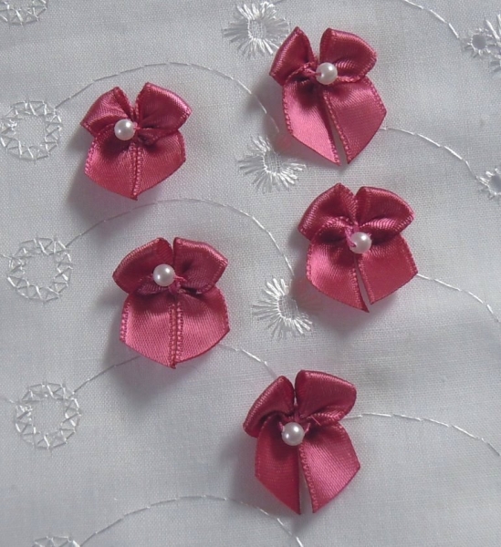 Satin ribbon bow with pearl (5 pc) - Kopie